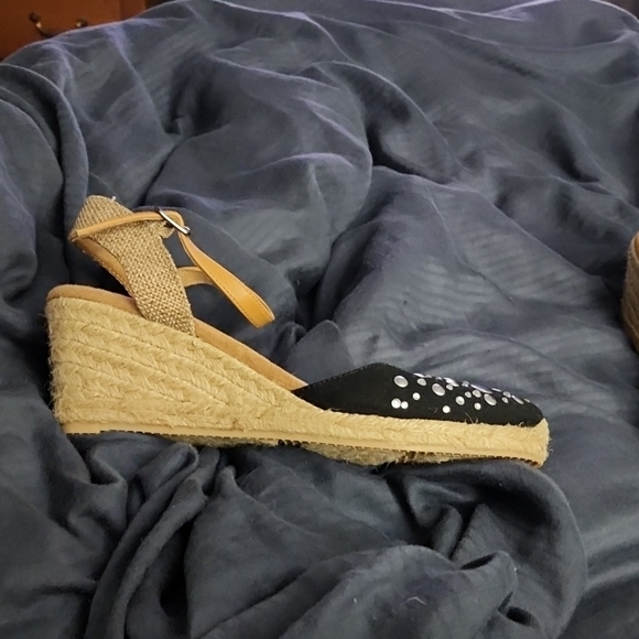 White Mountain Solar Black Espadrille Wedge Shoes - Picture 2 of 12